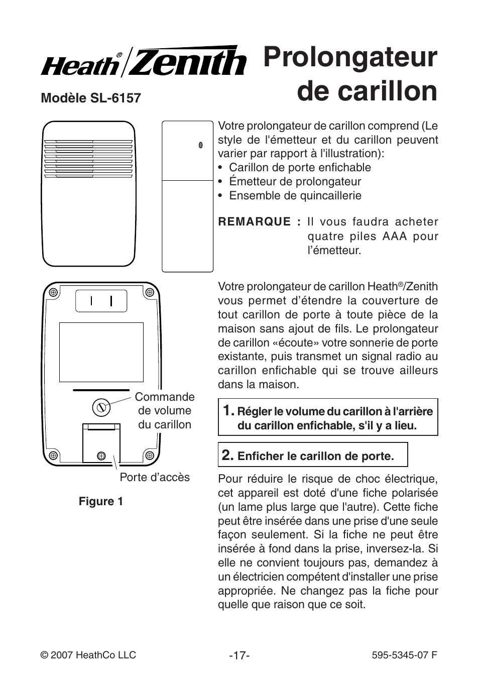 Prolongateur de carillon | Heath Zenith Chime Extender SL-6157 User Manual | Page 17 / 24