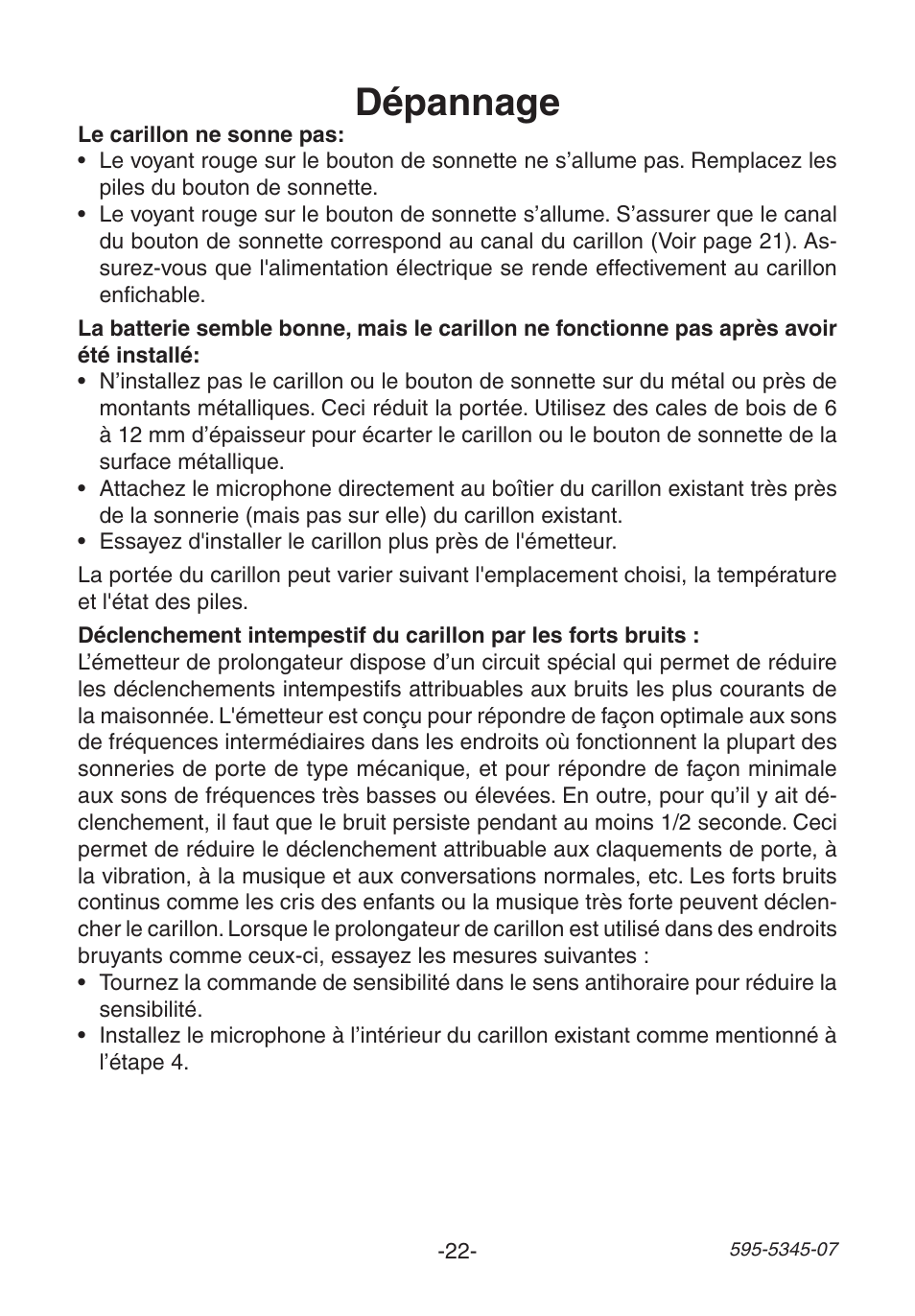Dépannage | Heath Zenith Chime Extender SL-6157 User Manual | Page 22 / 24