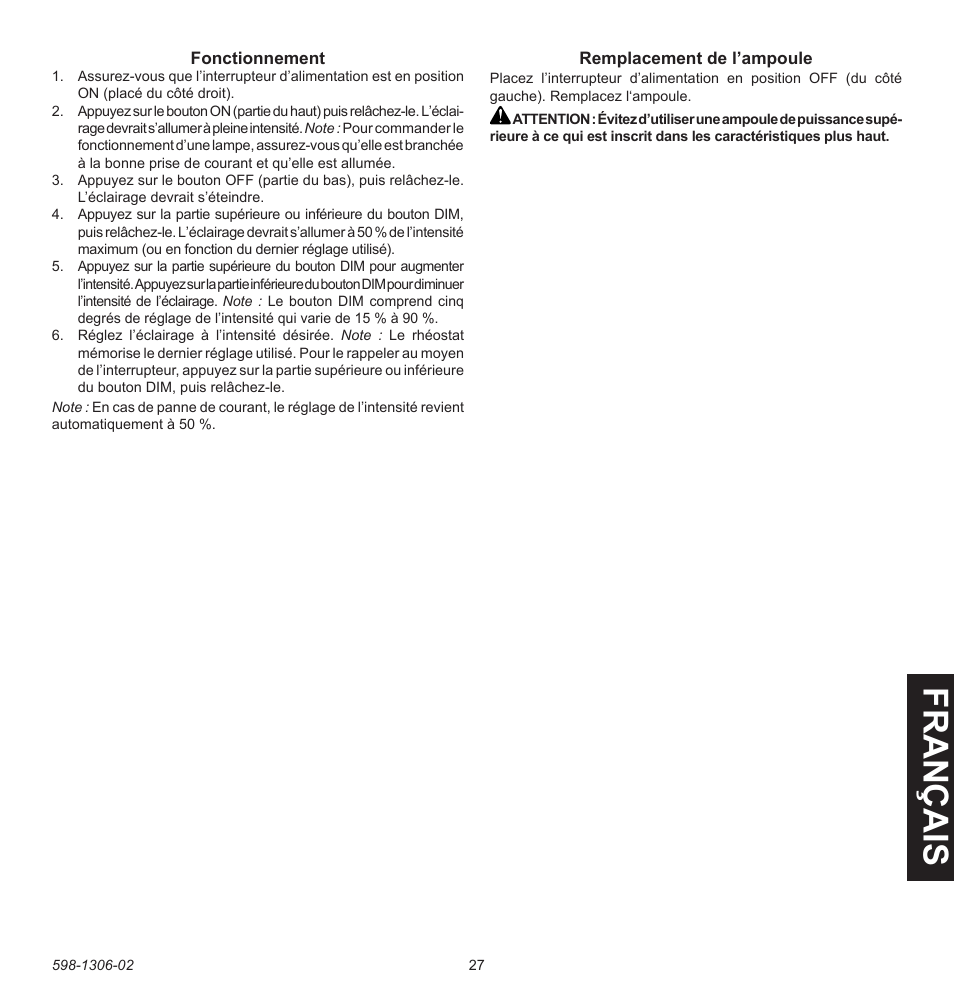 Fra n ça is | Heath Zenith Lighting Controls 598-1306-02 User Manual | Page 27 / 32