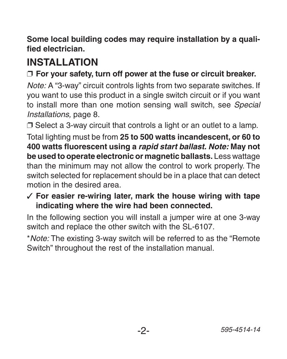 Installation | Heath Zenith Motion Sensing 3-Way Wall Switch SL-6107 User Manual | Page 2 / 32