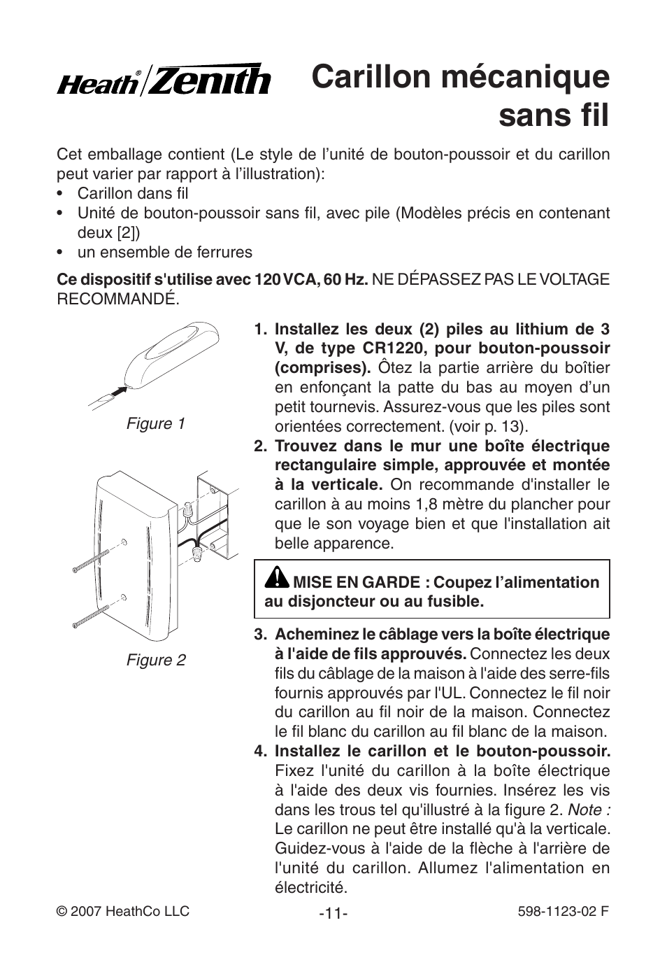 Carillon mécanique sans fil | Heath Zenith Wireless Mechanical Chime User Manual | Page 11 / 16