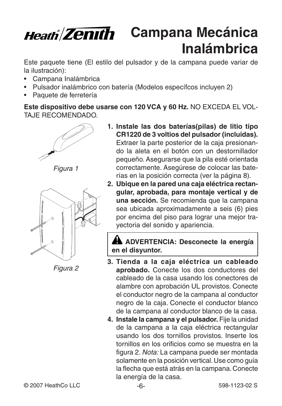 Campana mecánica inalámbrica | Heath Zenith Wireless Mechanical Chime User Manual | Page 6 / 16