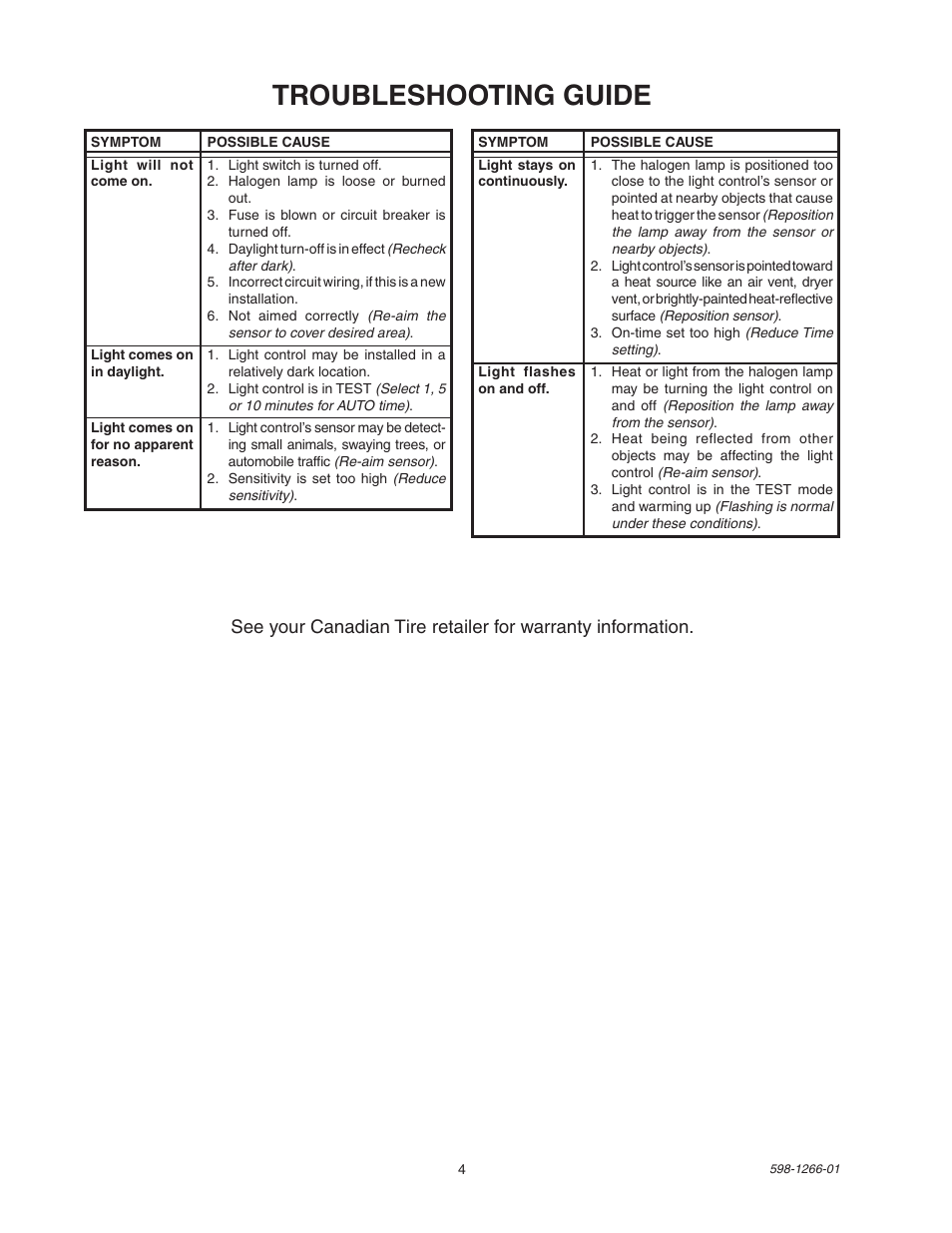 Troubleshooting guide | Heath Zenith SL-5511 User Manual | Page 4 / 12