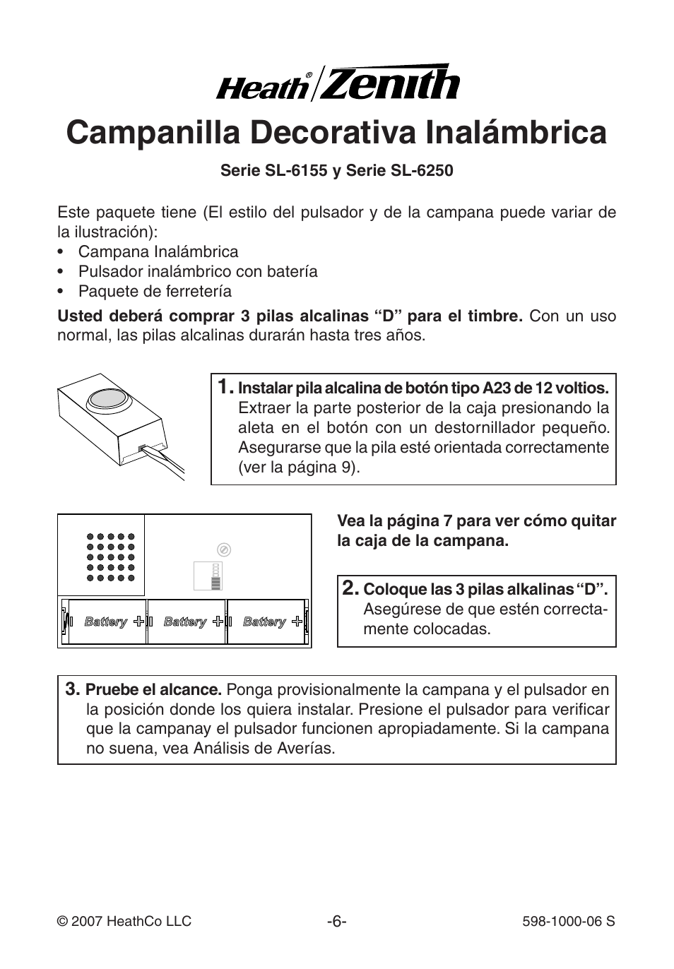 Campanilla decorativa inalámbrica | Heath Zenith SL-6250 User Manual | Page 6 / 20