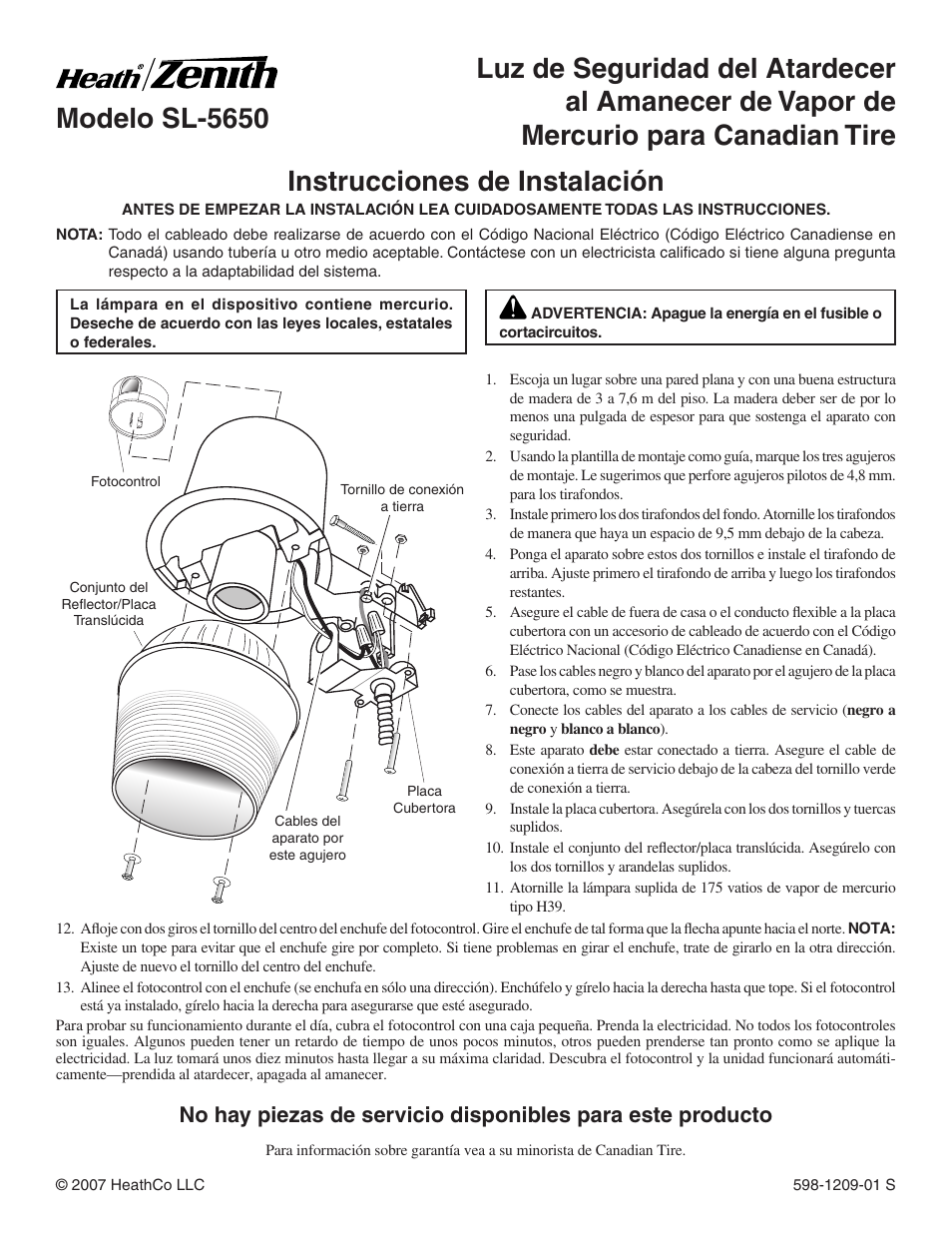 Instrucciones de instalación | Heath Zenith SL-5650 User Manual | Page 2 / 3