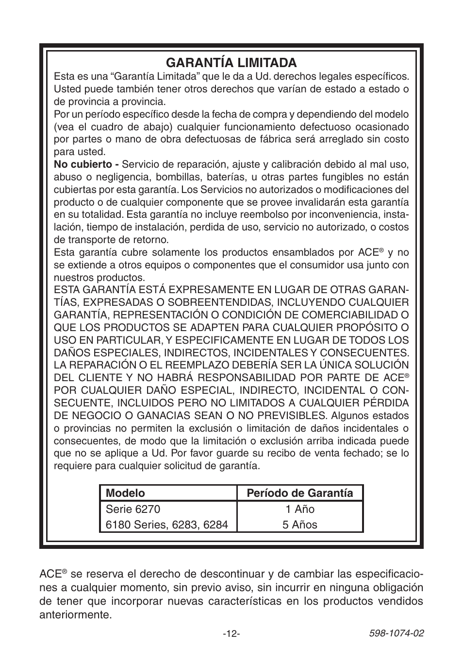 Garantía limitada | Heath Zenith 3035466 (AC-6180) User Manual | Page 12 / 24