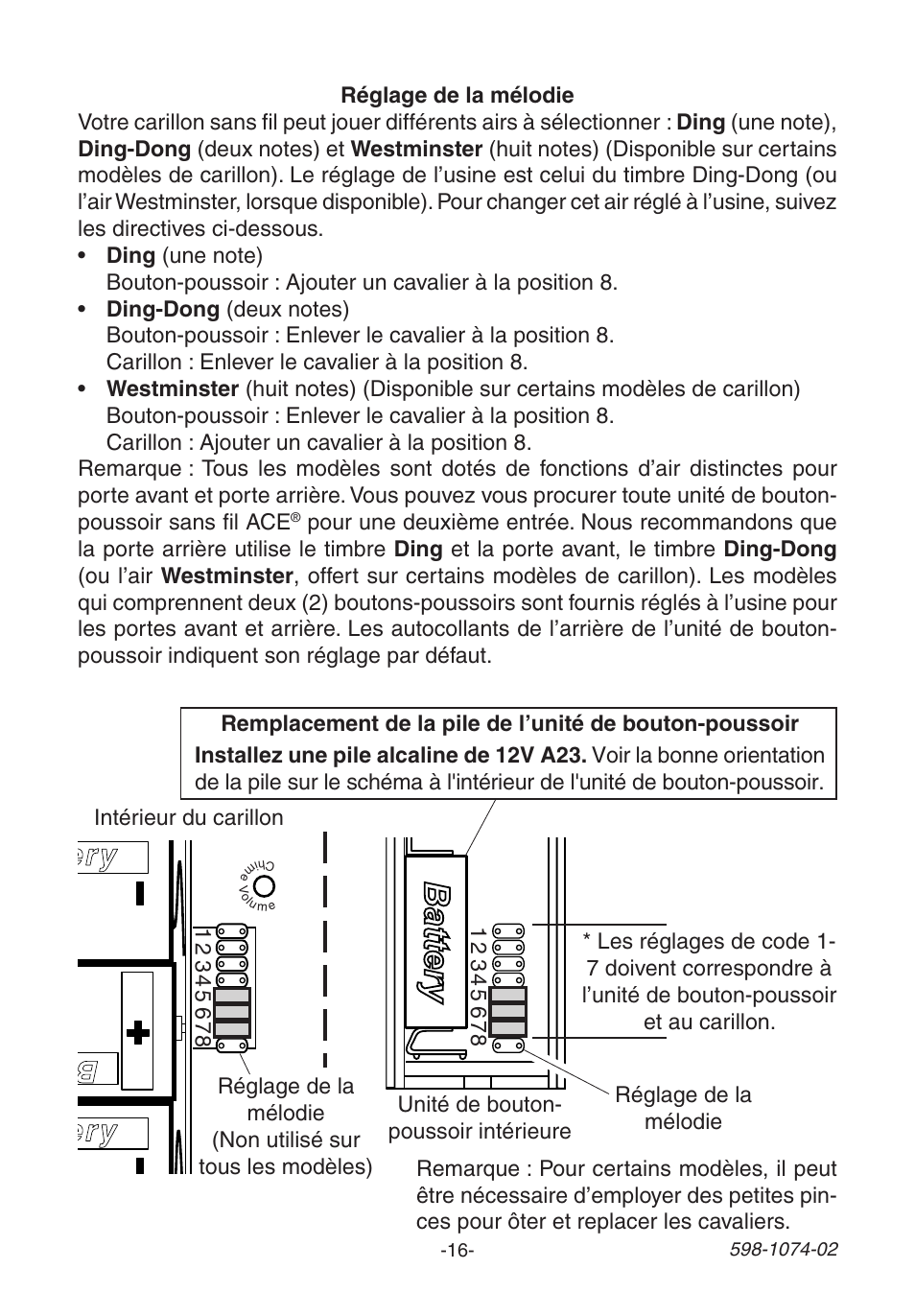 Battery, Battery ba tte ry | Heath Zenith 3035466 (AC-6180) User Manual | Page 16 / 24