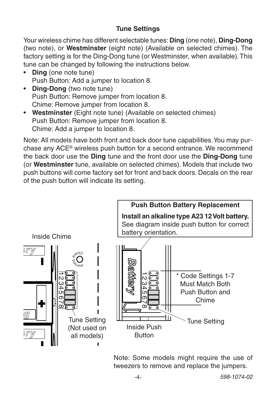 Battery, Battery ba tte ry | Heath Zenith 3035466 (AC-6180) User Manual | Page 4 / 24