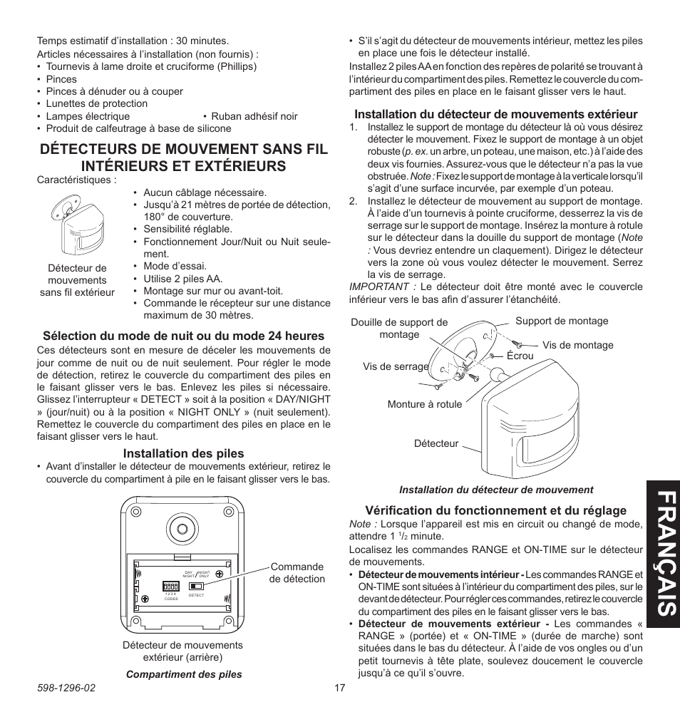 Fran ç ais | Heath Zenith UT-6028-BZ User Manual | Page 17 / 24