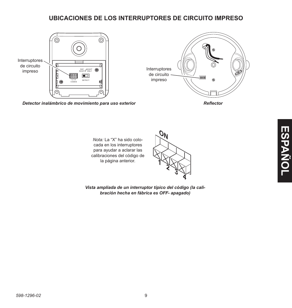 Esp a ño l, On 1 2 3 4 | Heath Zenith UT-6028-BZ User Manual | Page 9 / 24