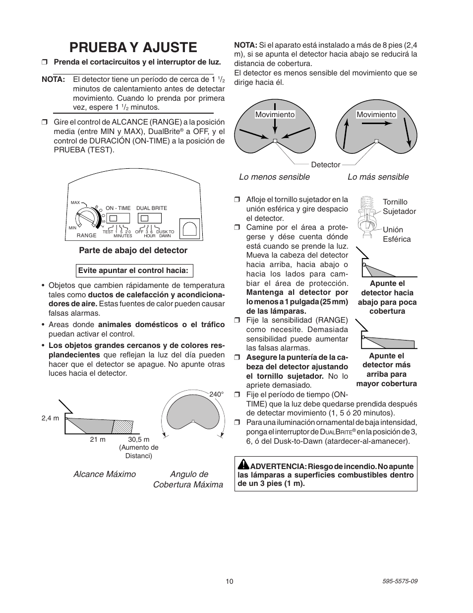 Prueba y ajuste | Heath Zenith SL-5512 User Manual | Page 10 / 20