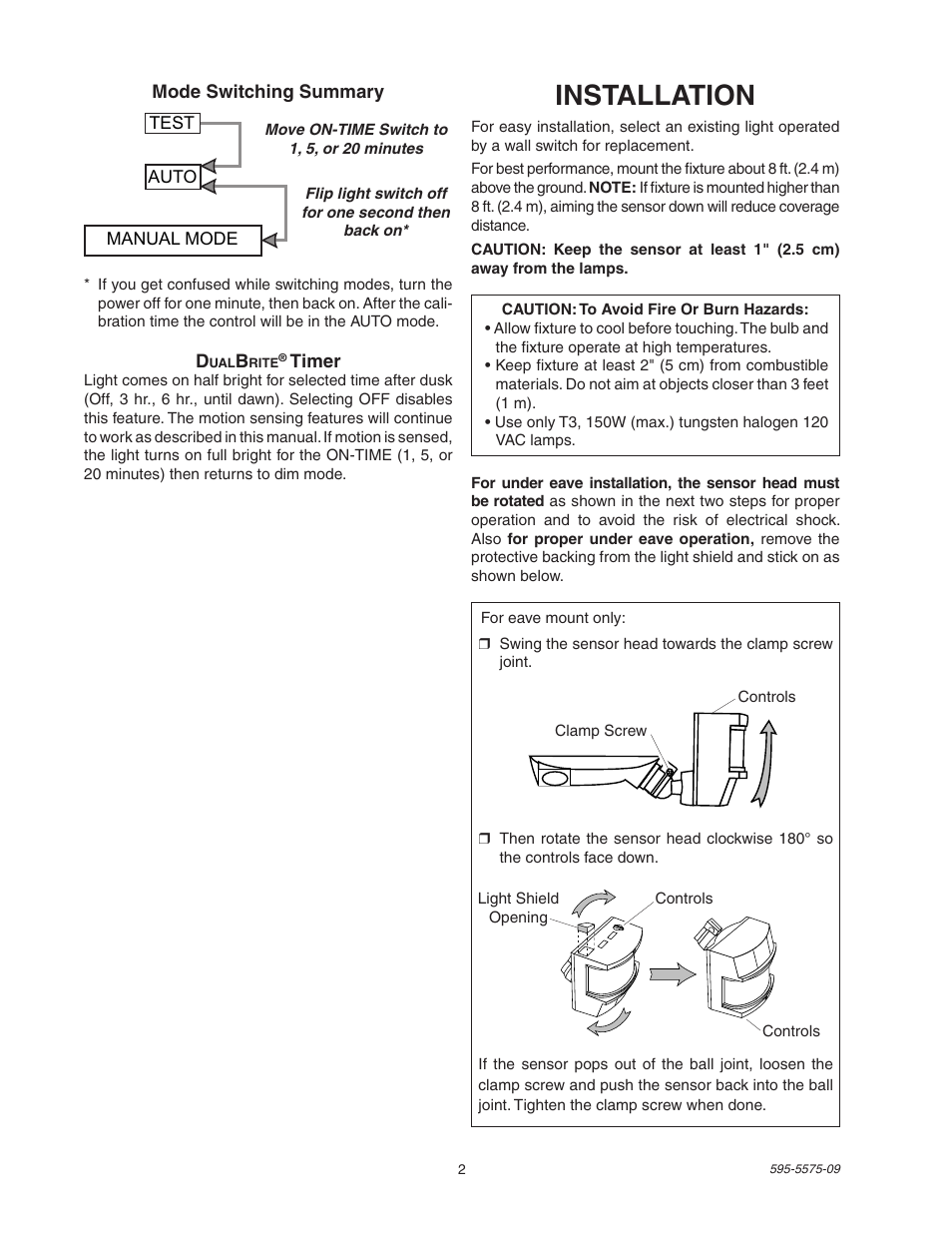 Installation | Heath Zenith SL-5512 User Manual | Page 2 / 20
