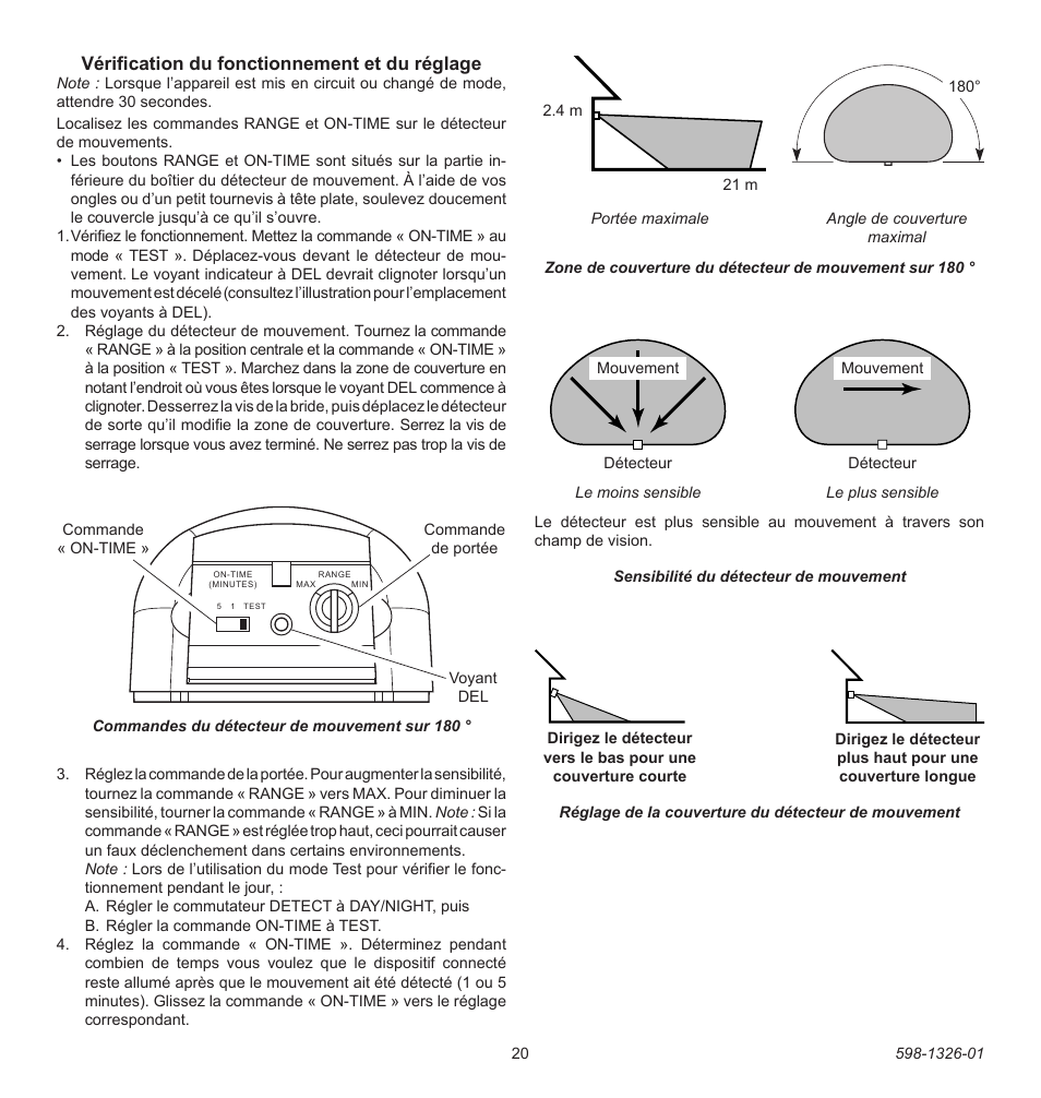 Vérification du fonctionnement et du réglage | Heath Zenith 2LBL9 User Manual | Page 20 / 24