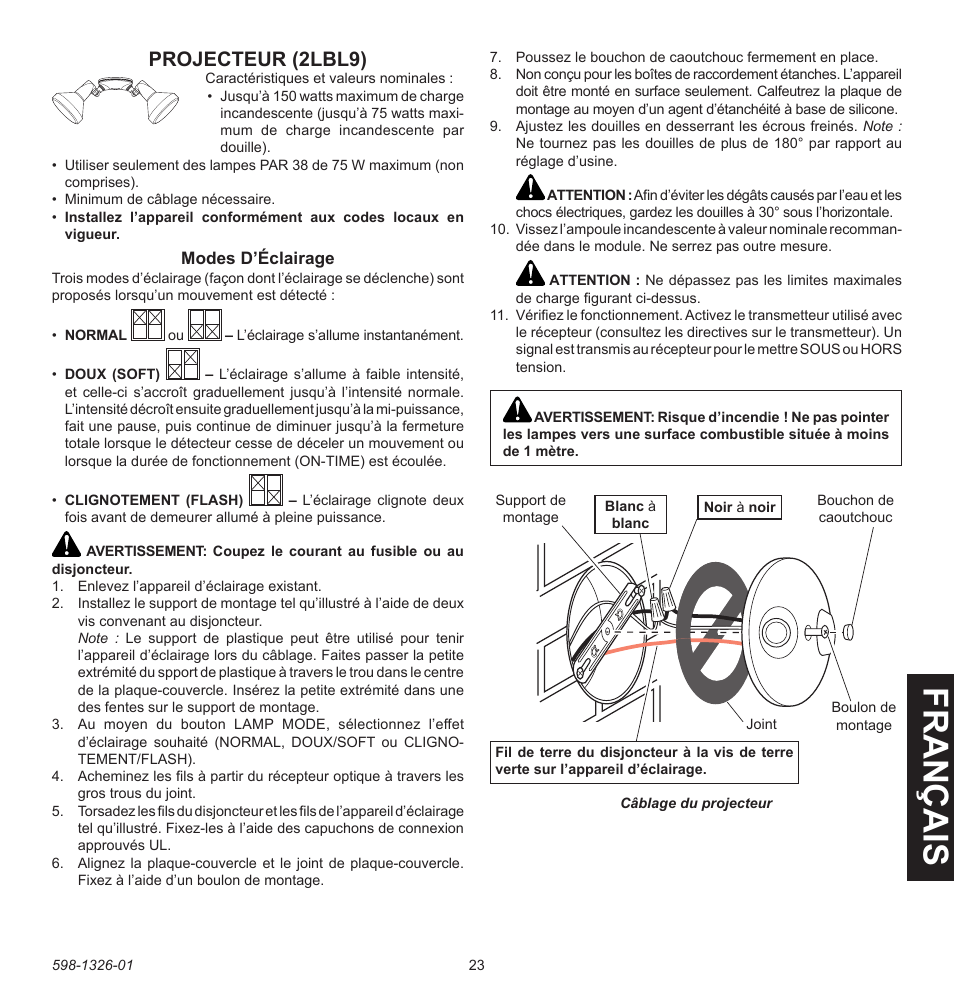 Fra n ça is, Projecteur (2lbl9) | Heath Zenith 2LBL9 User Manual | Page 23 / 24