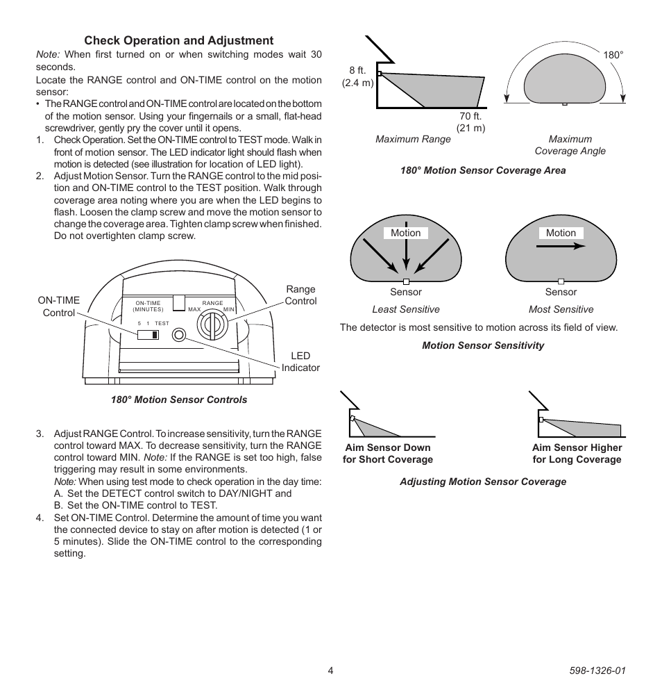 Check operation and adjustment | Heath Zenith 2LBL9 User Manual | Page 4 / 24
