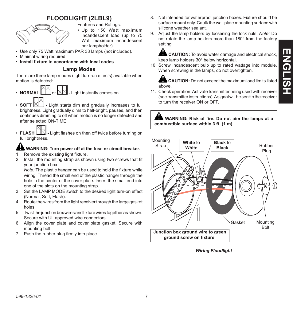 English, Floodlight (2lbl9) | Heath Zenith 2LBL9 User Manual | Page 7 / 24