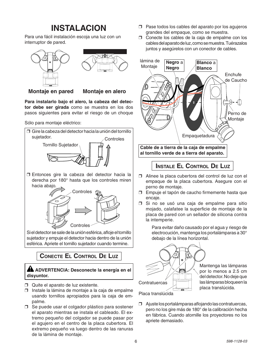 Instalacion | Heath Zenith SL-5411-WH User Manual | Page 6 / 12