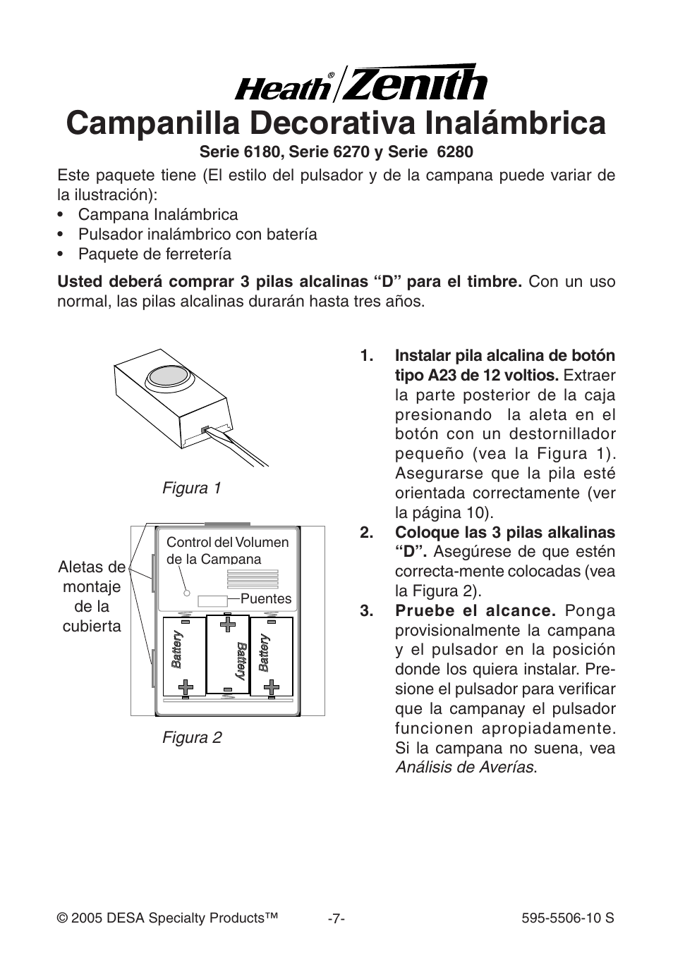 Campanilla decorativa inalámbrica | Heath Zenith DESA 6280 User Manual | Page 7 / 24