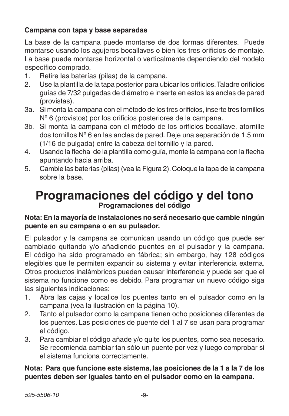 Programaciones del código y del tono | Heath Zenith DESA 6280 User Manual | Page 9 / 24