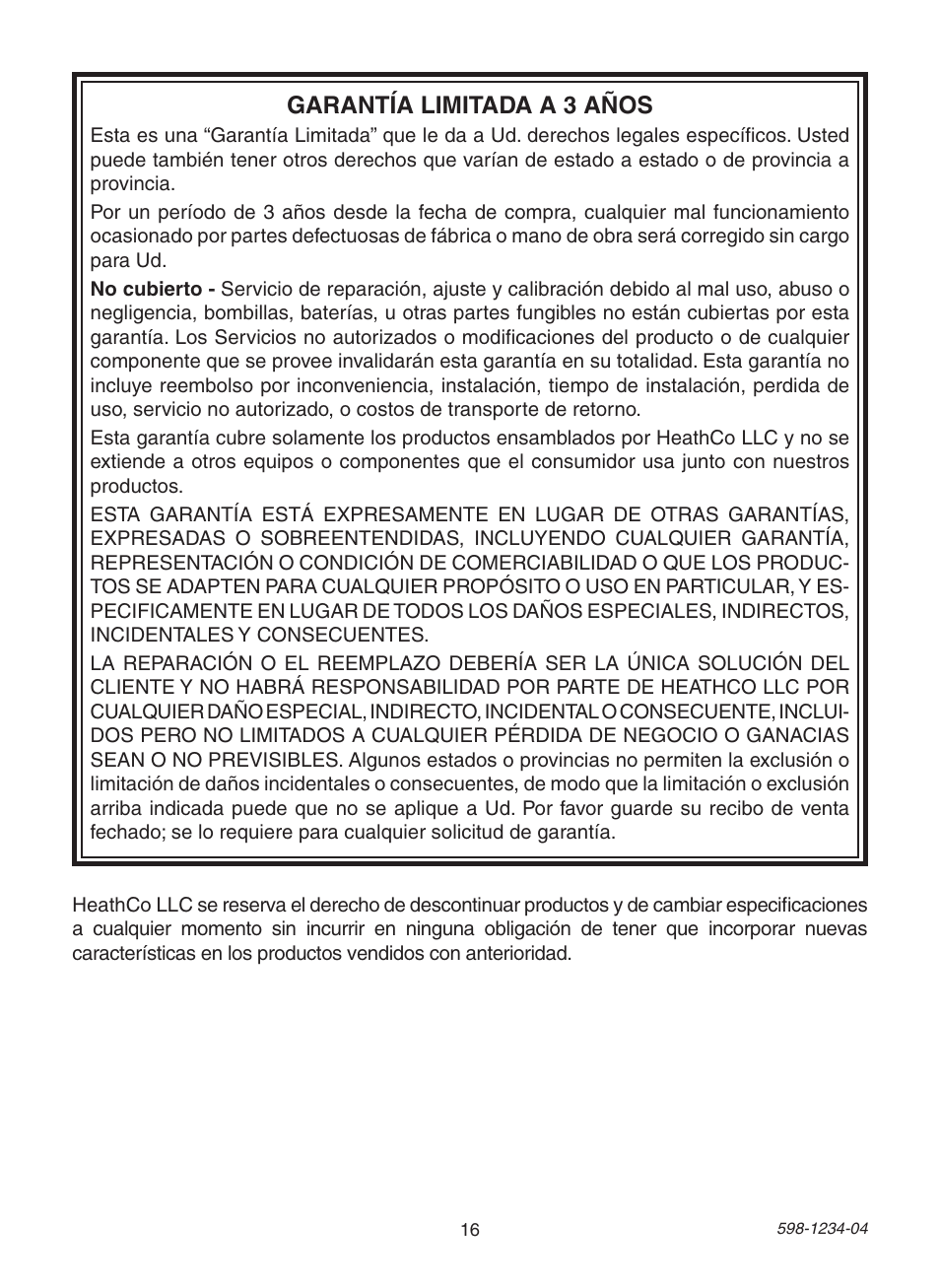 Garantía limitada a 3 años | Heath Zenith PF-4294-OR User Manual | Page 16 / 24