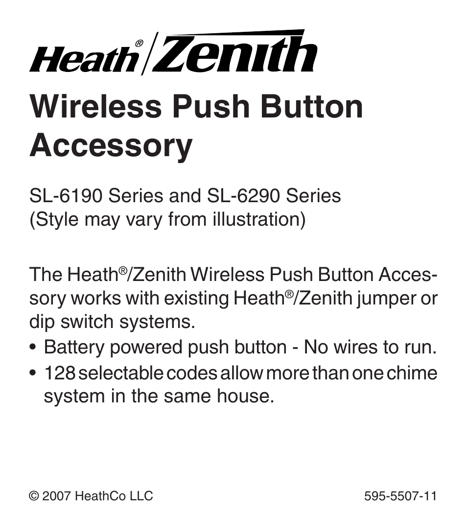 Heath Zenith Wireless Push Button Accessory SL-6290 Series User Manual | 24 pages