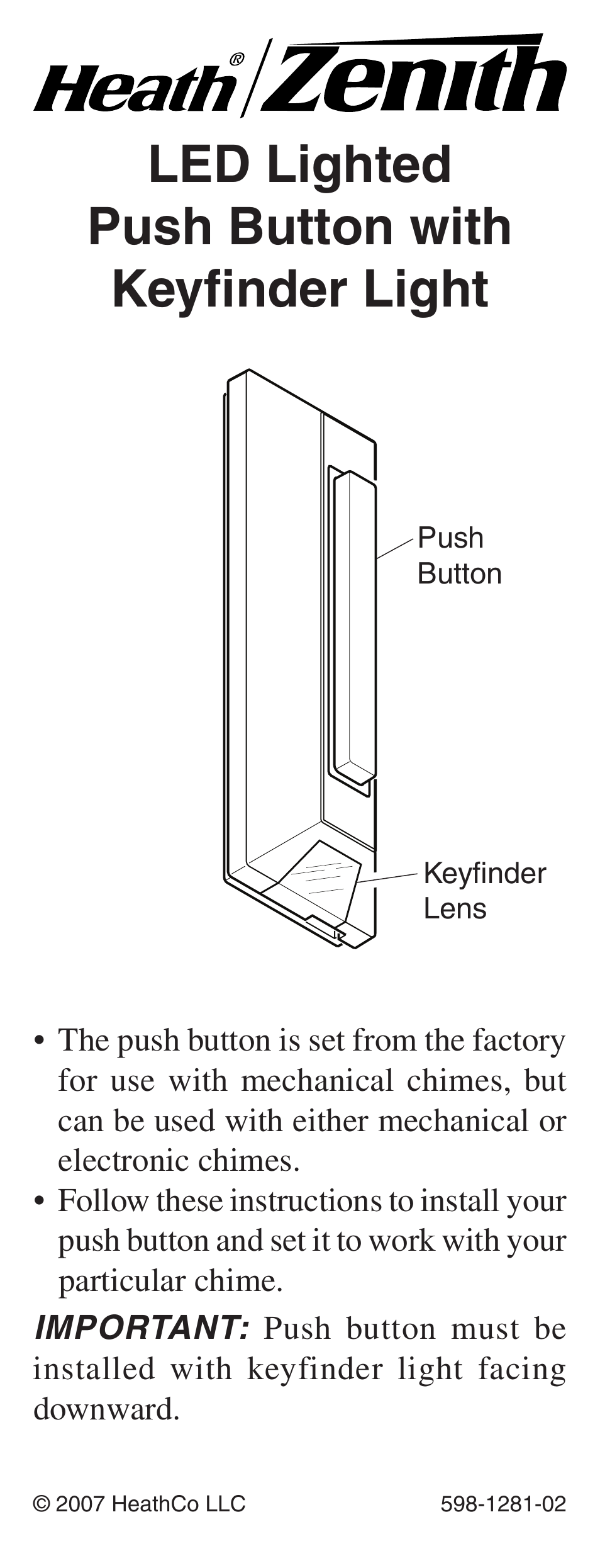 Heath Zenith LED Lighted Push Button with Keyfinder Light 598-1281-02 User Manual | 24 pages