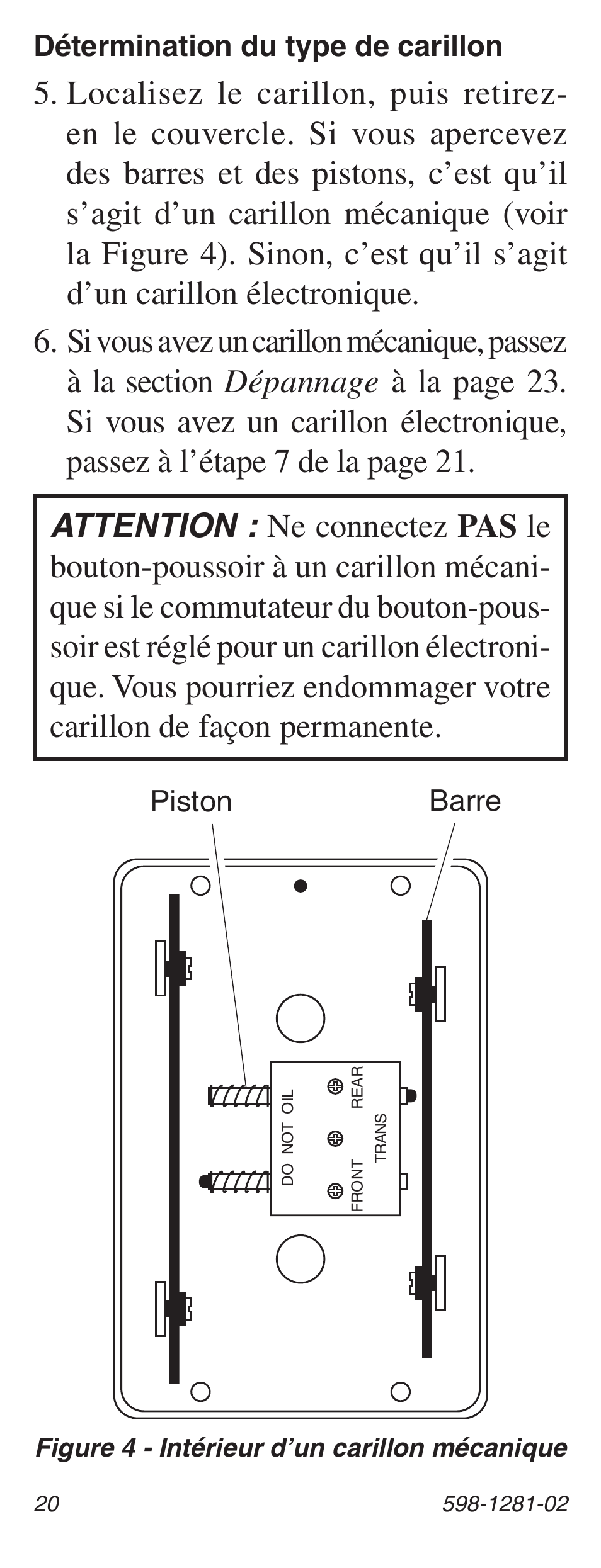 Barre, Piston détermination du type de carillon | Heath Zenith LED Lighted Push Button with Keyfinder Light 598-1281-02 User Manual | Page 20 / 24
