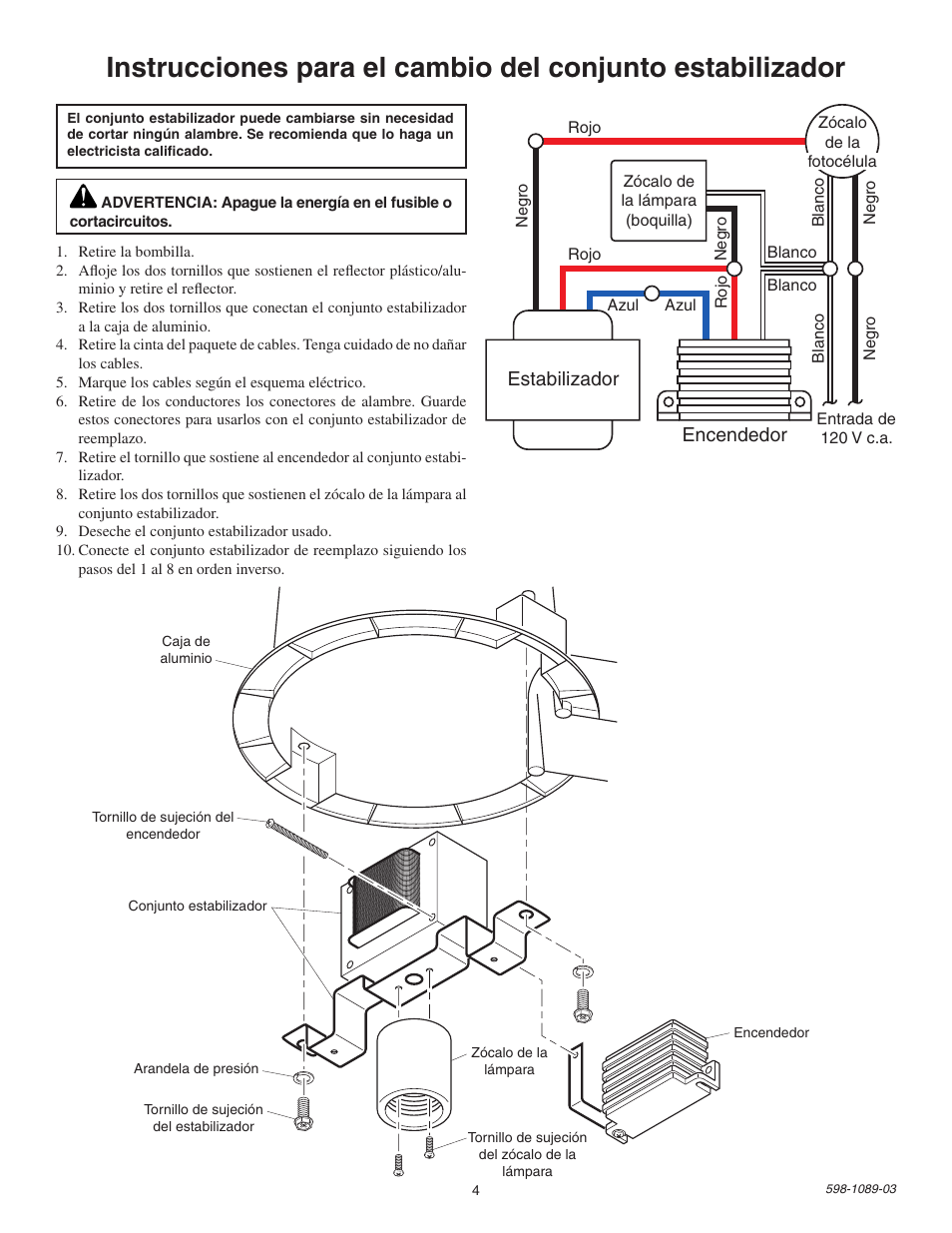 Estabilizador encendedor | Heath Zenith High Pressure Sodium Dusk-to-Dawn Security Light SL-5660 User Manual | Page 4 / 8