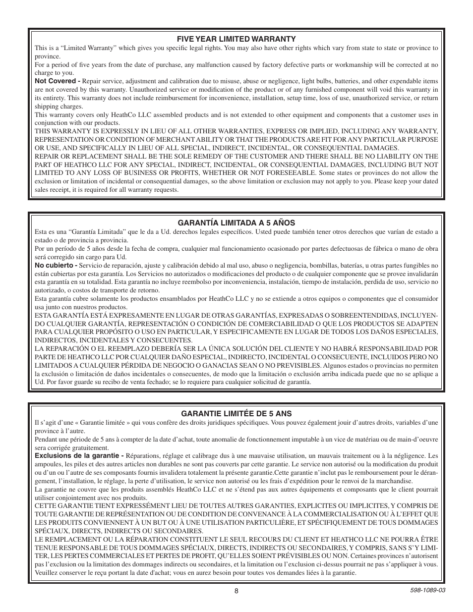 Heath Zenith High Pressure Sodium Dusk-to-Dawn Security Light SL-5660 User Manual | Page 8 / 8