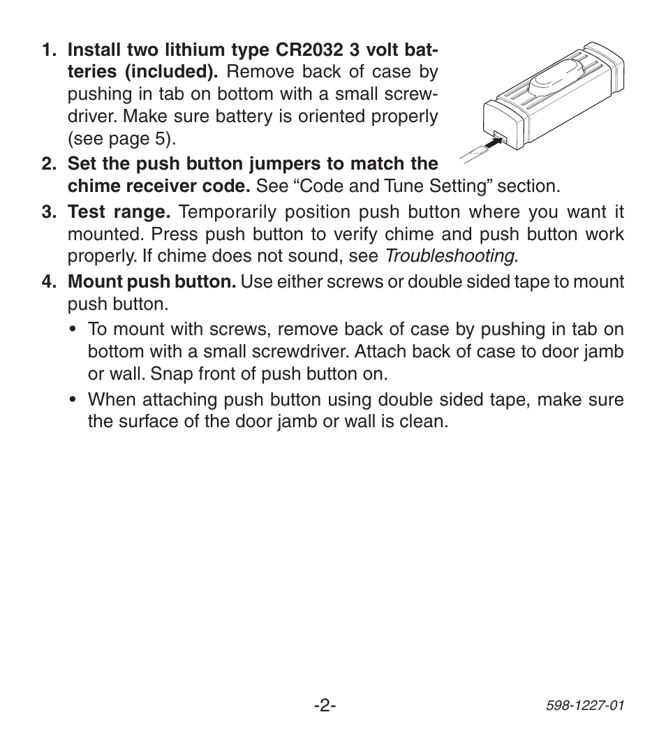 Heath Zenith Lighted Wireless Push Button Accessory 598-1227-01 User Manual | Page 2 / 24