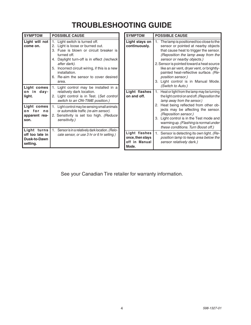 Troubleshooting guide | Heath Zenith SL-5310 User Manual | Page 4 / 12