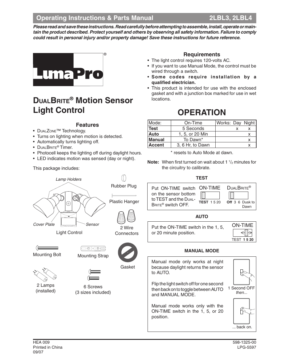 Heath Zenith DualBrite Motion Sensor Light Control 2LBL3 User Manual | 16 pages