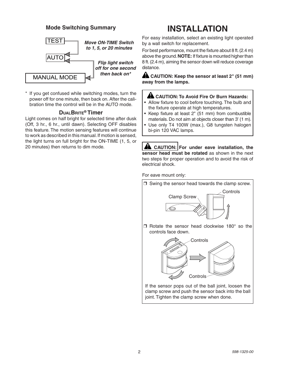 Installation | Heath Zenith DualBrite Motion Sensor Light Control 2LBL3 User Manual | Page 2 / 16