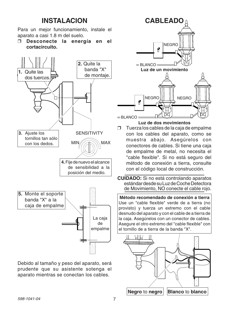 Instalacion, Cableado | Heath Zenith DUAL BRITE 598-1041-04 User Manual | Page 7 / 16