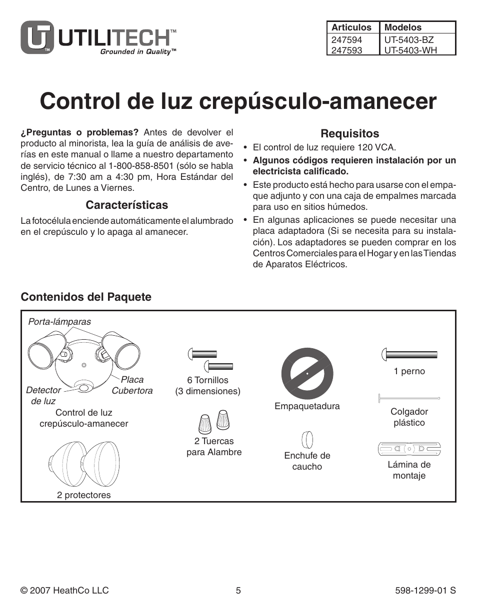 Heath Zenith Dusk to Dawn Light Control UT-5403-BZ User Manual | Page 5 / 12