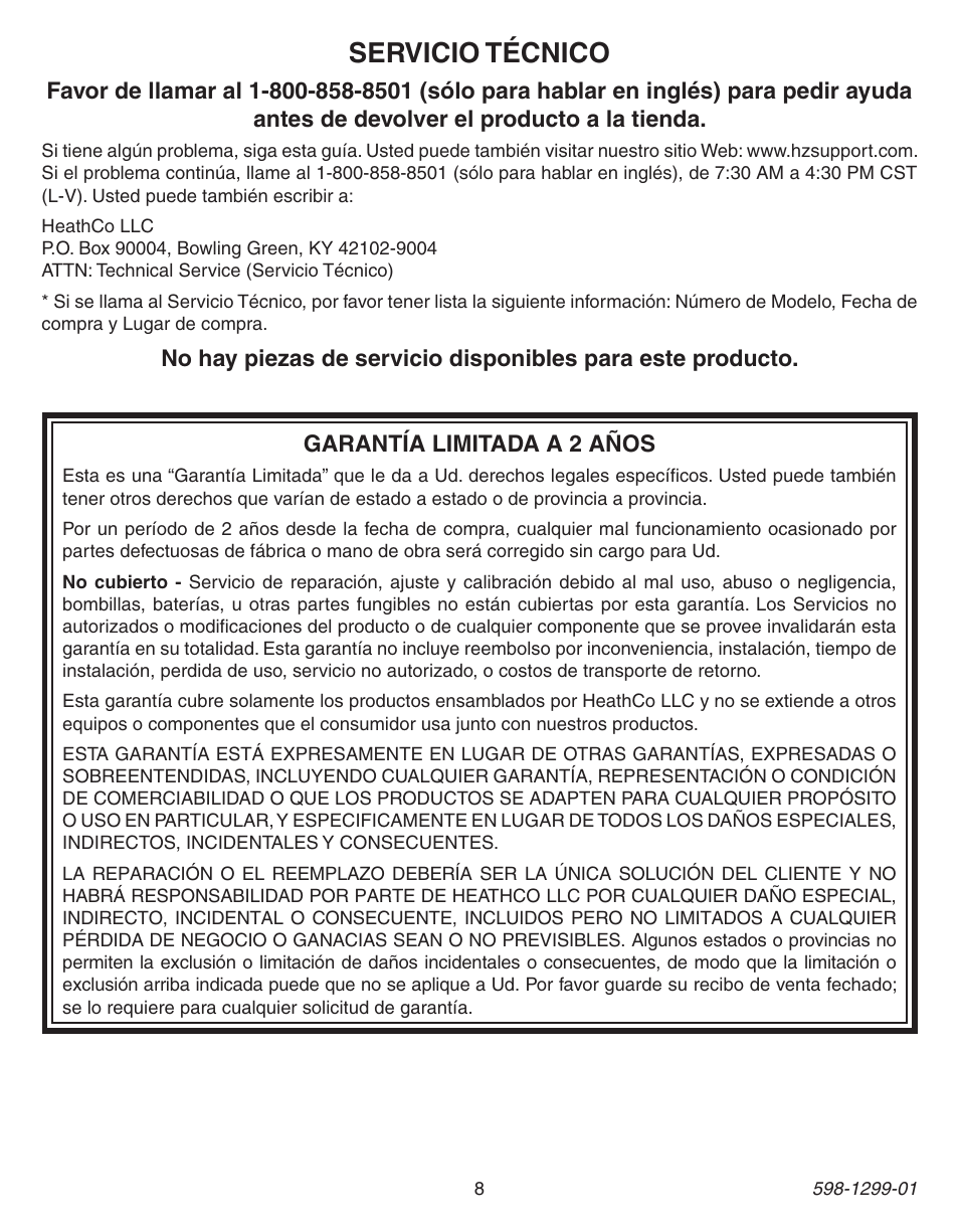 Servicio técnico | Heath Zenith Dusk to Dawn Light Control UT-5403-BZ User Manual | Page 8 / 12