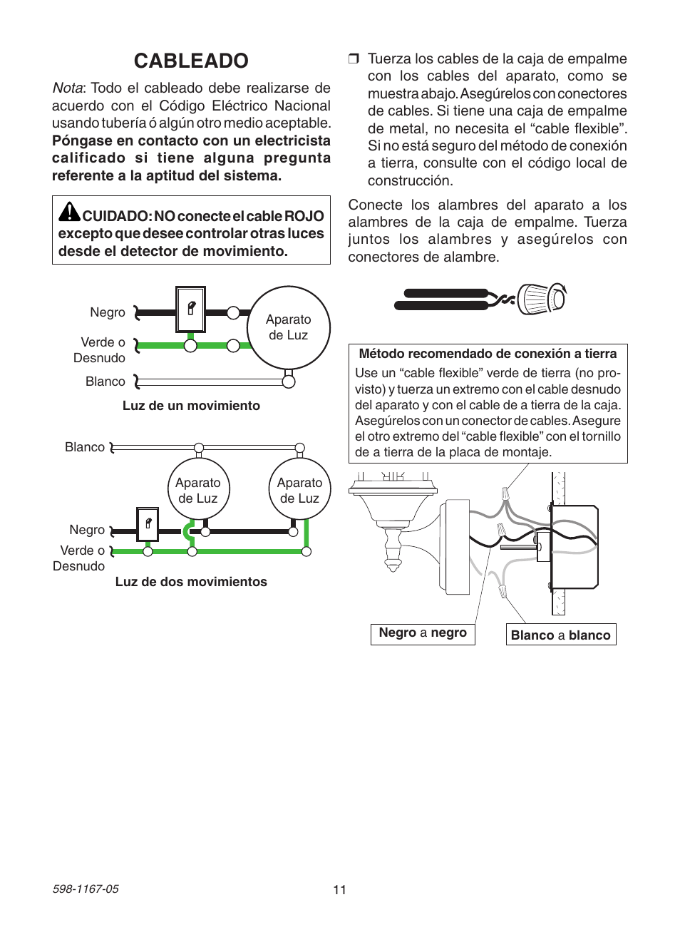 Cableado | Heath Zenith DualBrite PF-4192-BK User Manual | Page 11 / 24