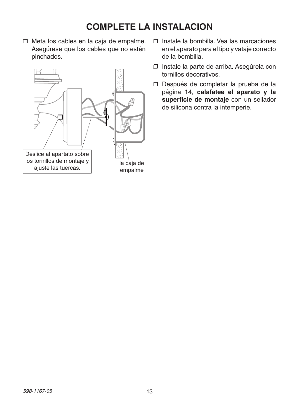 Complete la instalacion | Heath Zenith DualBrite PF-4192-BK User Manual | Page 13 / 24