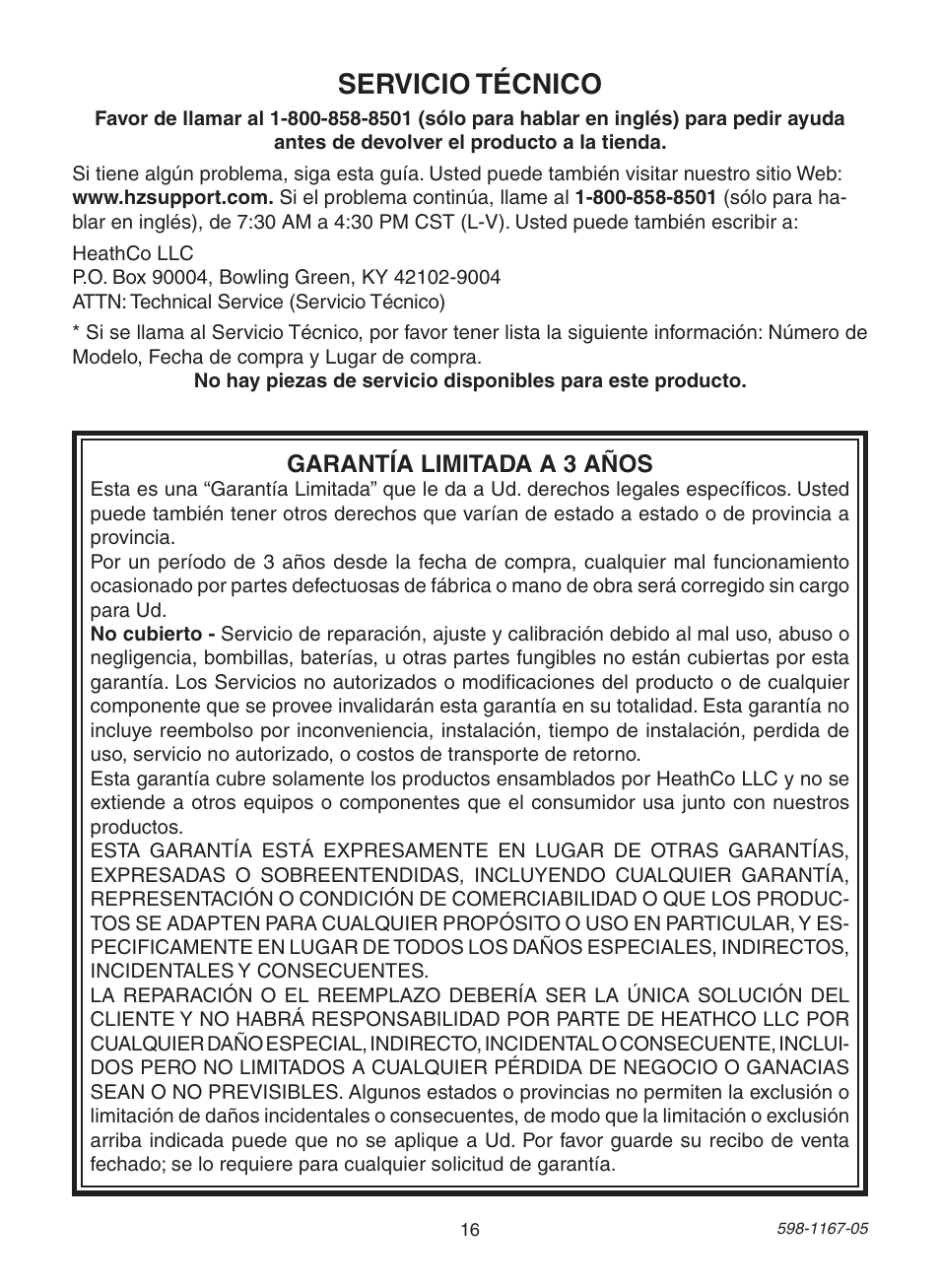 Servicio técnico | Heath Zenith DualBrite PF-4192-BK User Manual | Page 16 / 24