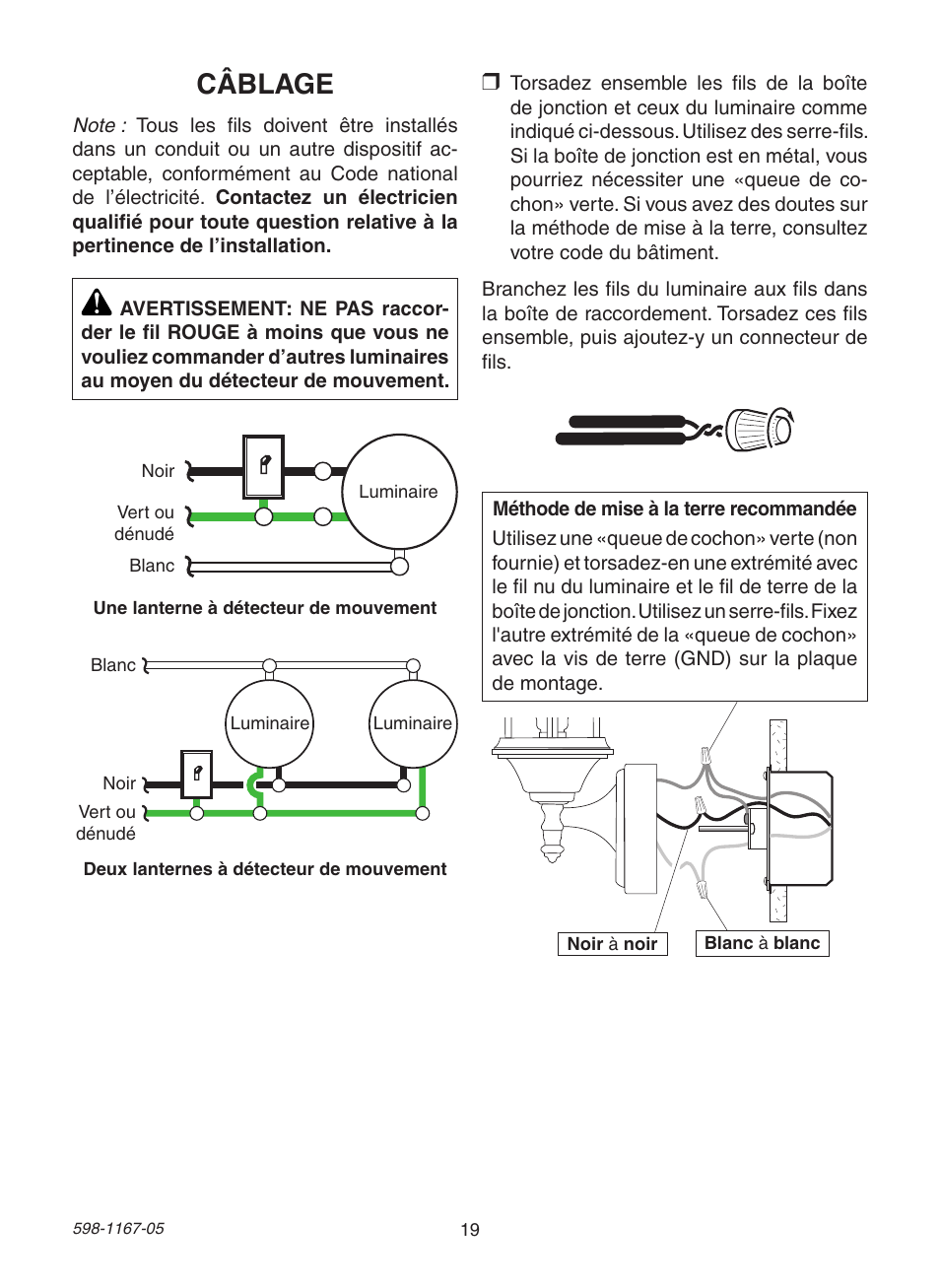 Câblage | Heath Zenith DualBrite PF-4192-BK User Manual | Page 19 / 24