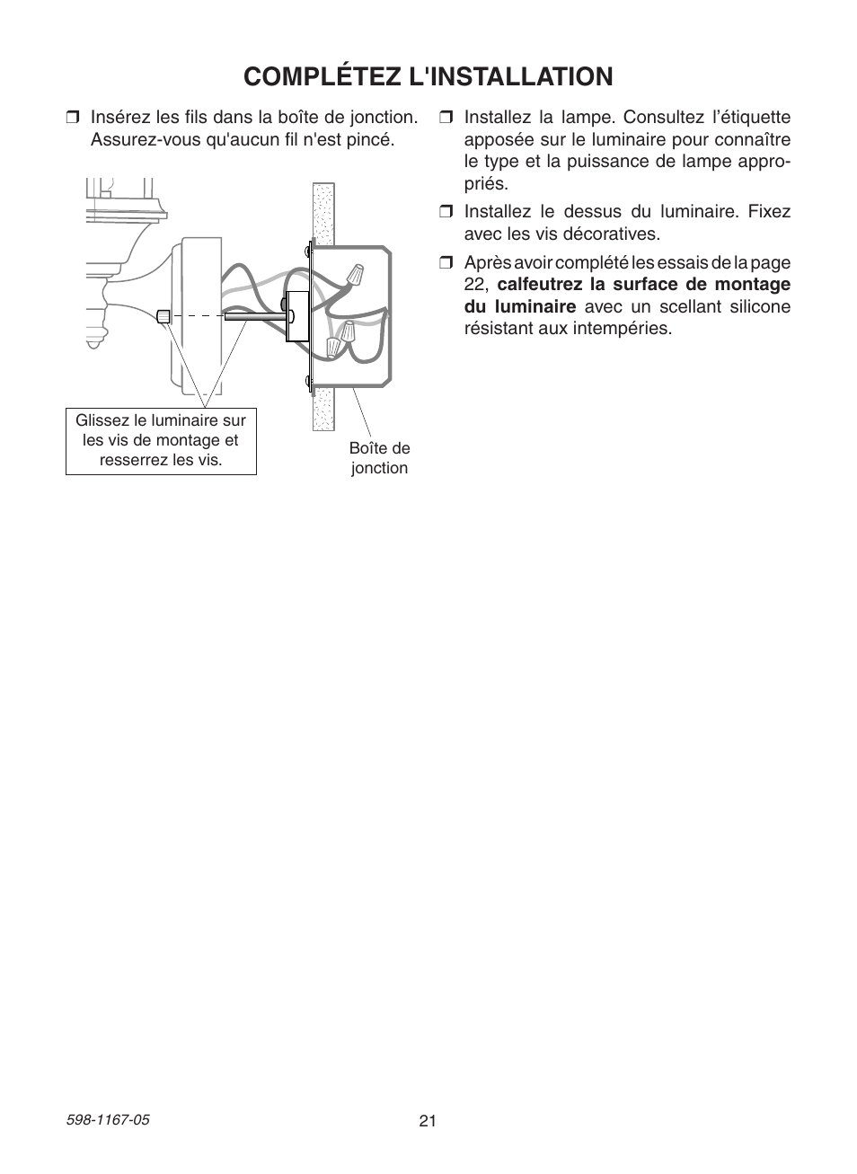 Complétez l'installation | Heath Zenith DualBrite PF-4192-BK User Manual | Page 21 / 24