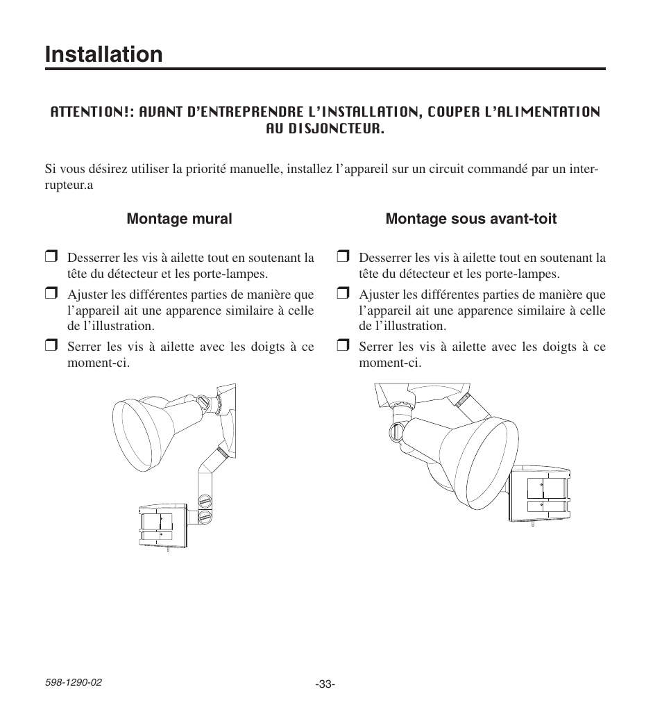Installation | Heath Zenith Motion Sensing Security Light UT-9250-BZ User Manual | Page 33 / 42