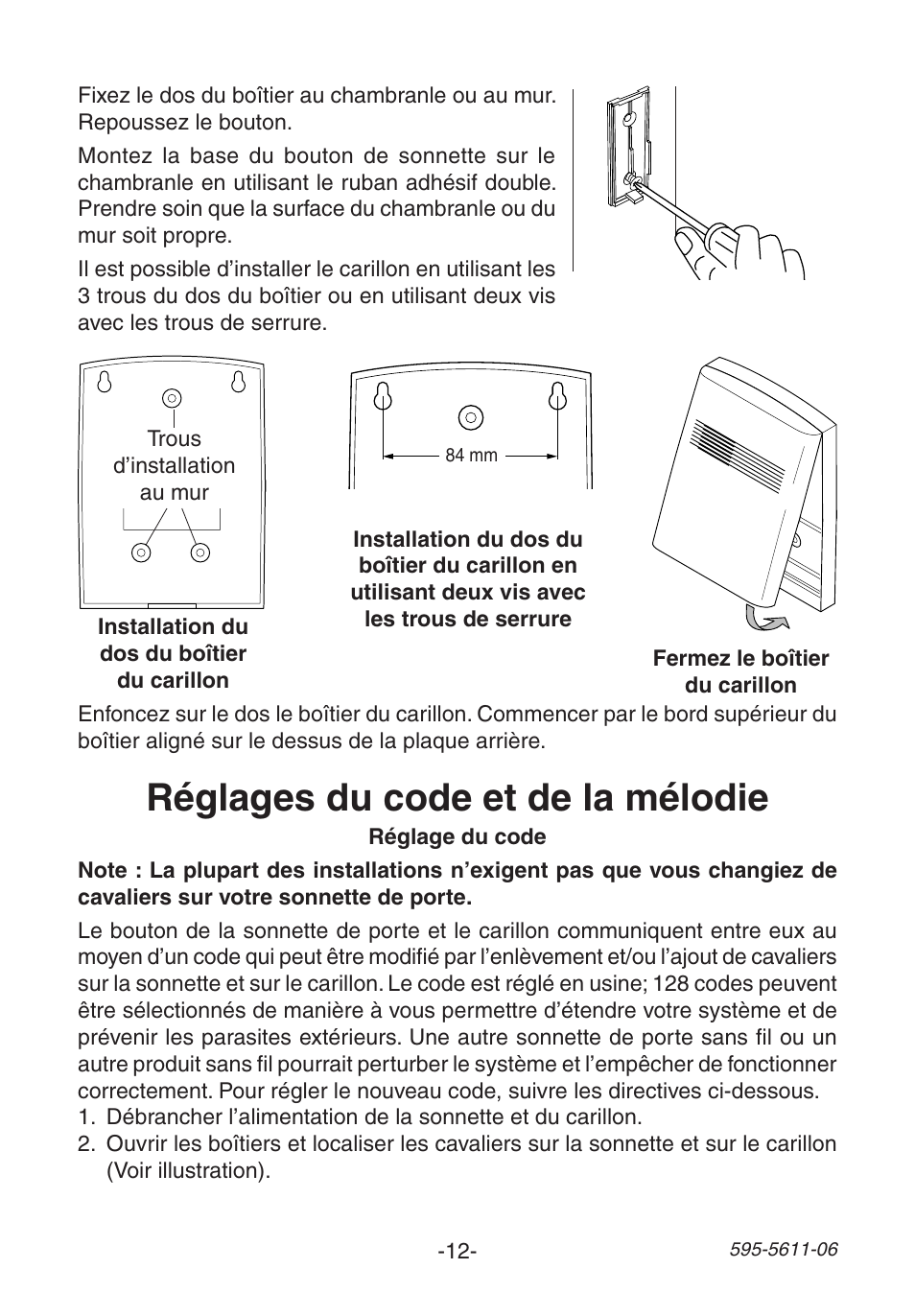 Réglages du code et de la mélodie | Heath Zenith SL-6171 User Manual | Page 12 / 16
