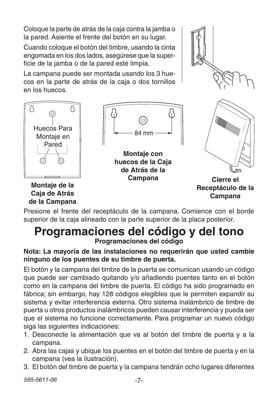 Programaciones del código y del tono | Heath Zenith SL-6171 User Manual | Page 7 / 16