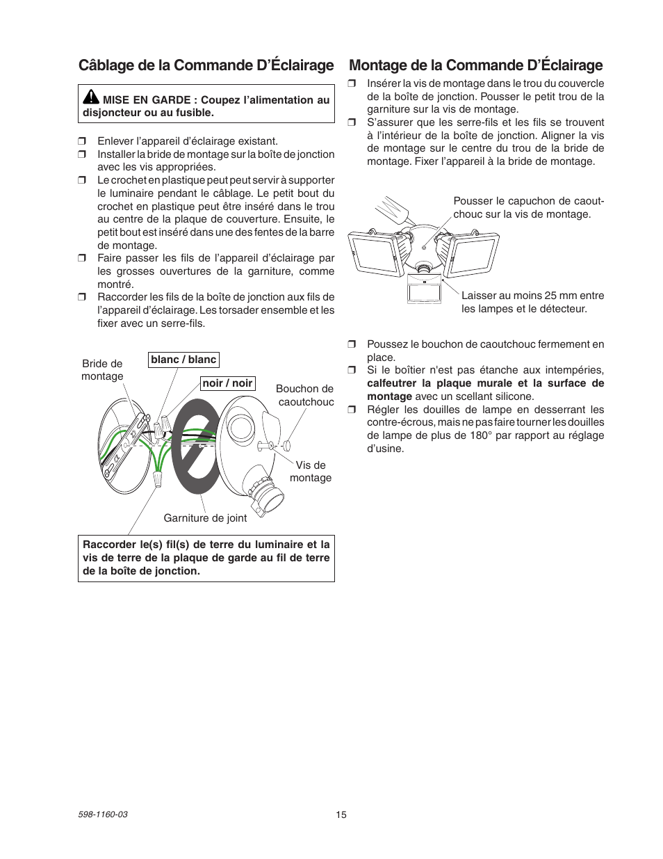 Montage de la commande d’éclairage, Câblage de la commande d’éclairage | Heath Zenith SH-5512 User Manual | Page 15 / 20