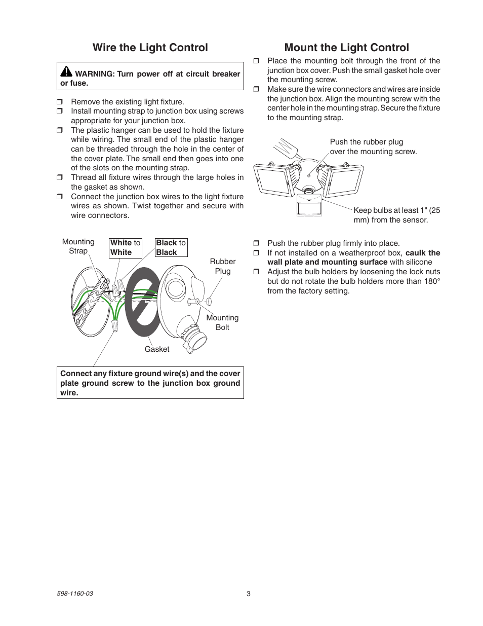 Mount the light control, Wire the light control | Heath Zenith SH-5512 User Manual | Page 3 / 20