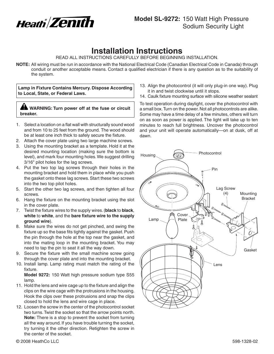 Heath Zenith SL-9272 User Manual | 8 pages