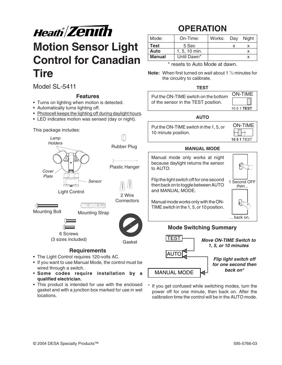 Heath Zenith SL-5411 User Manual | 12 pages