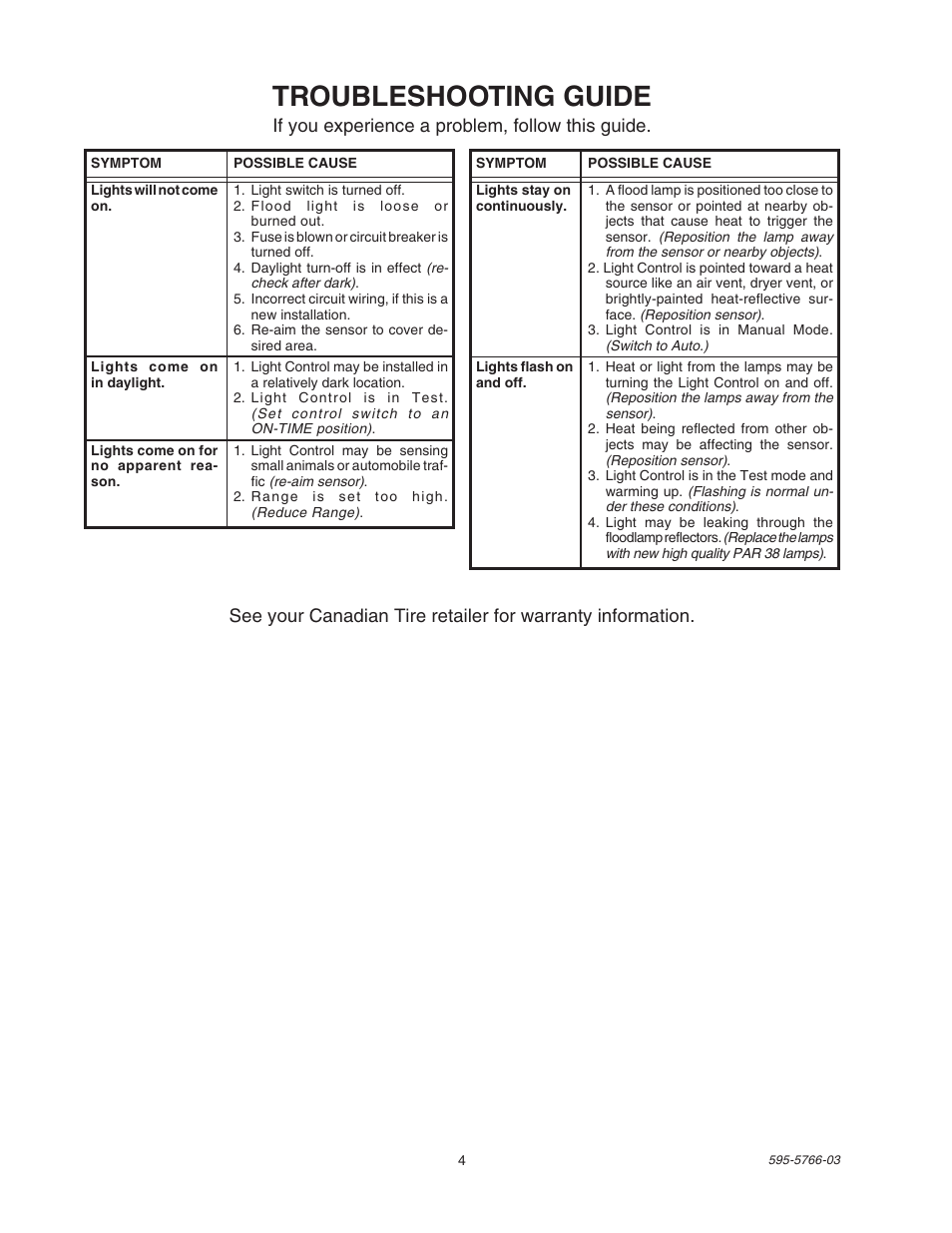 Troubleshooting guide | Heath Zenith SL-5411 User Manual | Page 4 / 12
