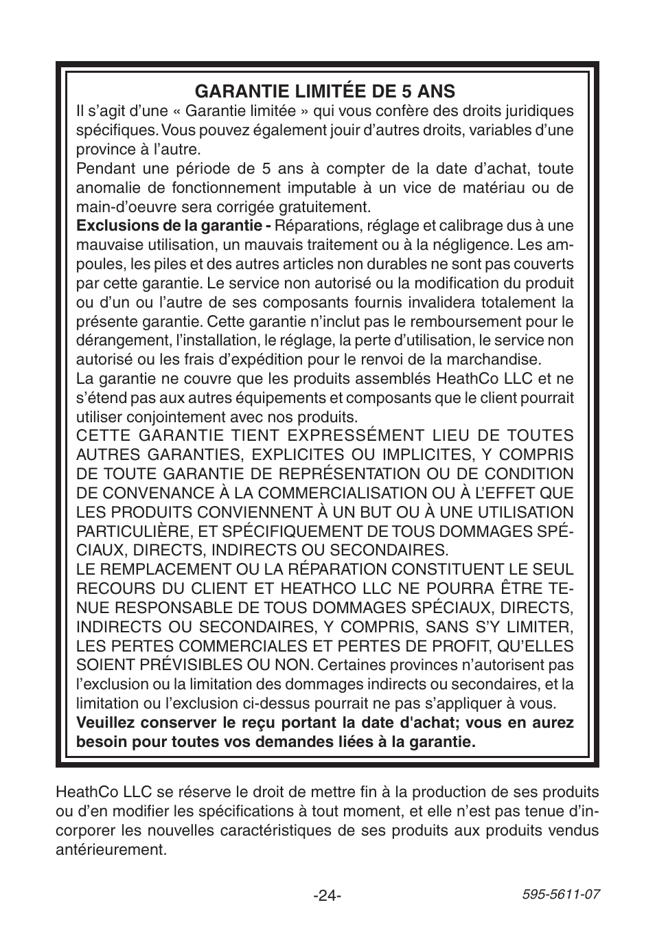Heath Zenith Wireless Chime 6153 User Manual | Page 24 / 24